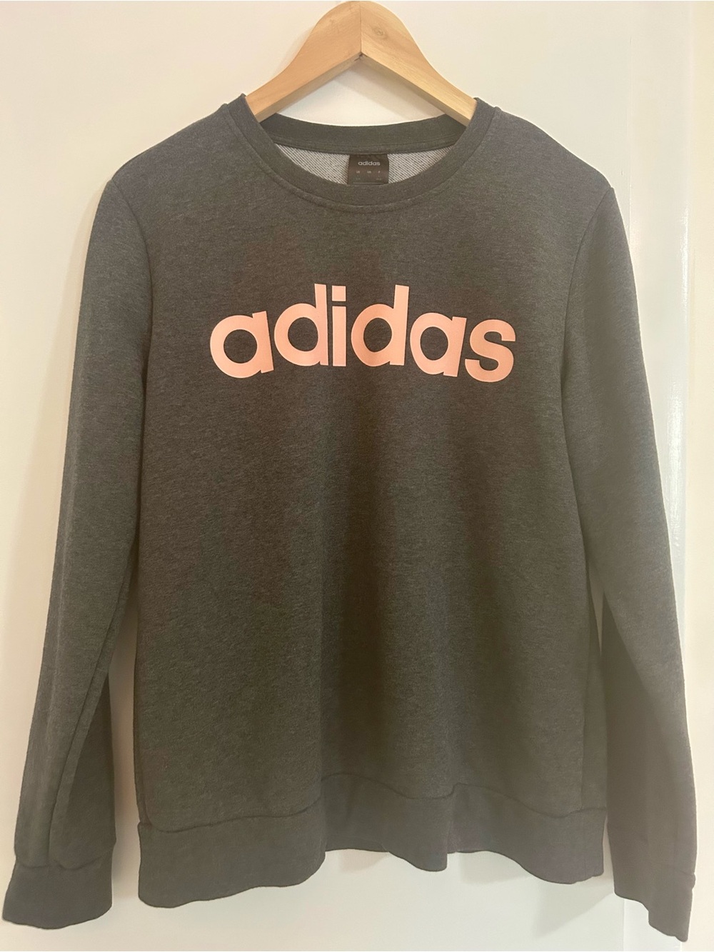 Adidas Dark Gray Heather Peach Pink Linear Spellout Pullover Large